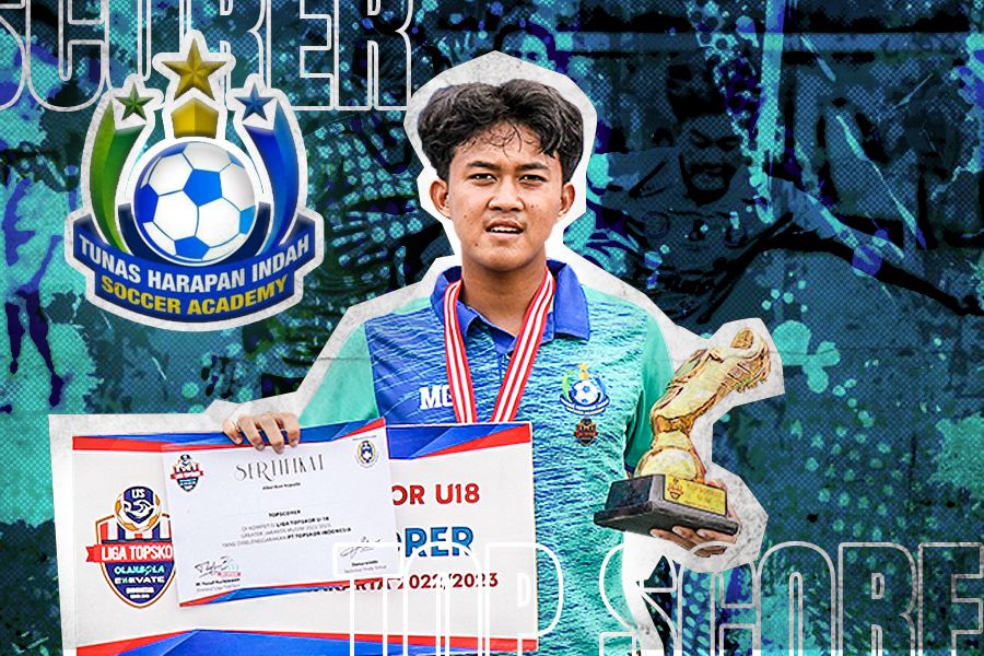 Pemain Thisa Bekasi, M. Gustian berhasil menjadi top skor di Liga TopSkor U-18 musim 2023. (Zulhar Kurniawan/Sko.id)