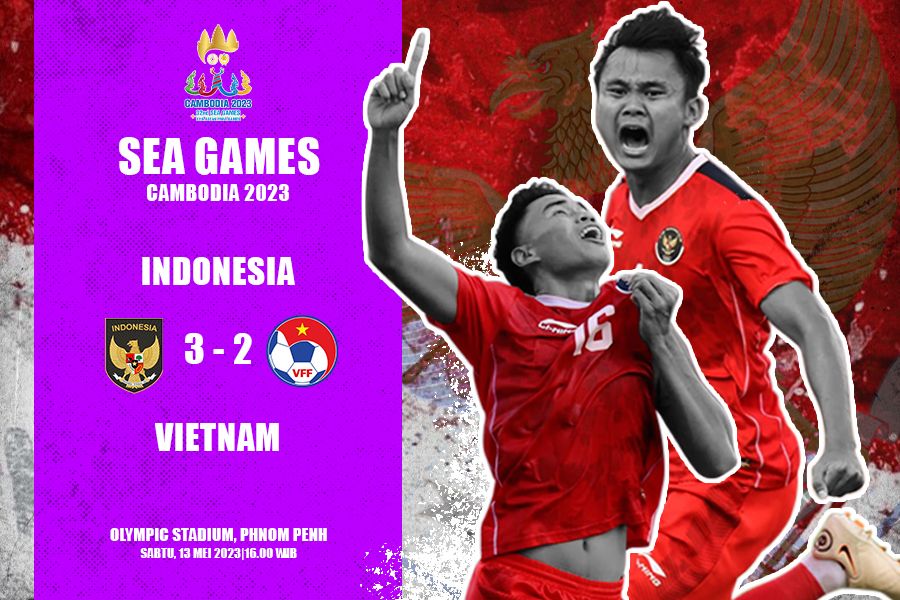 Dua alumni liga topskor, M. Ferrari  dan Komang Teguh berhasil menyumbang gol dan mengantarkan Timnas U-22 Indonesia lolos ke final SEA Games 2023. (Wiryanto/Skor.id)