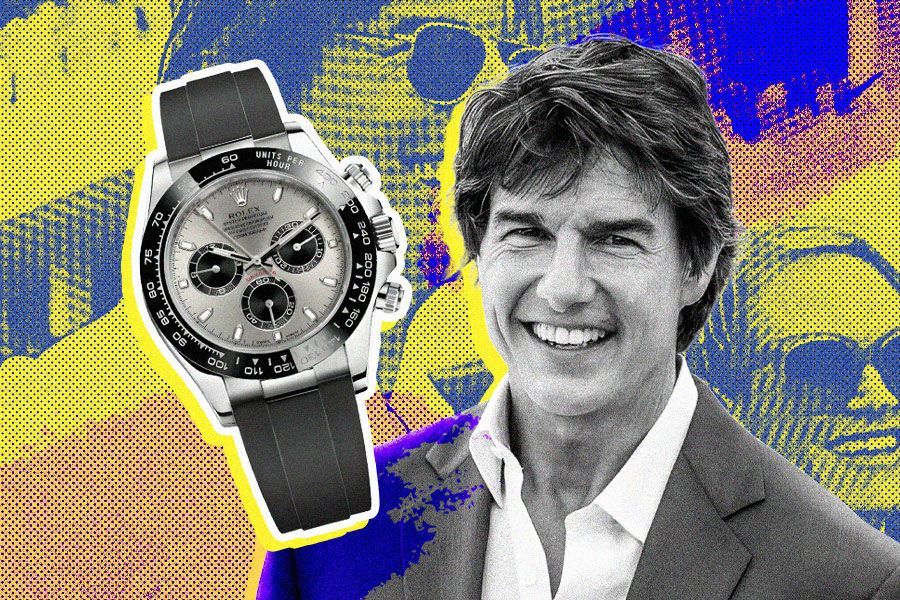 Tom Cruise memakai jam tangan Rolex Cosmograph Daytona 2021 yang sudah tidak diproduksi lagi saat menghadiri F1 GP Miami. (Hendy AS/Skor.id)