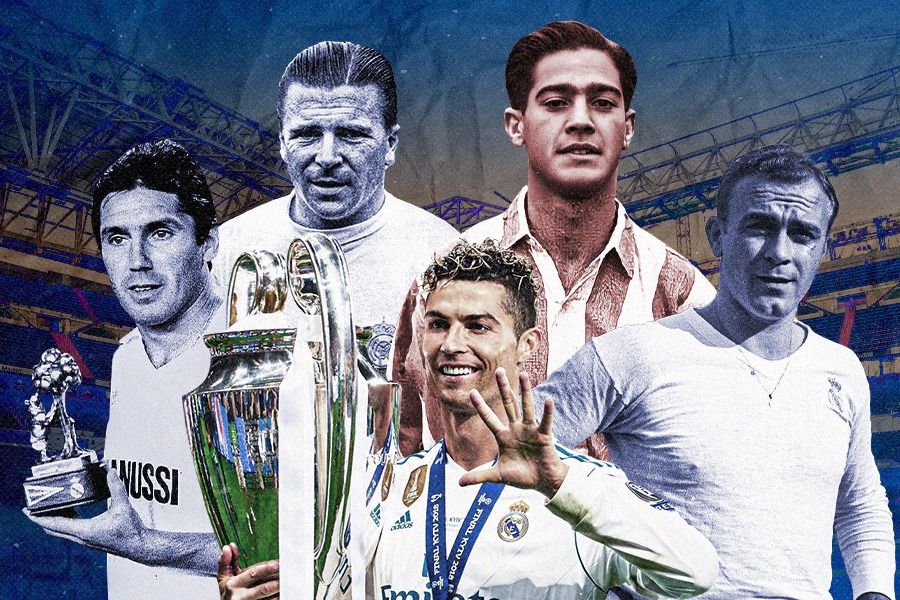 Top skorer Derby Madrid (Atletico Madrid vs Real Madrid) Cristiano Ronaldo , Alfredo Di Stefano, Santillana, Ferenc Puskas, dan Adrian Escudero. (Dede Mauladi/Skor.id)