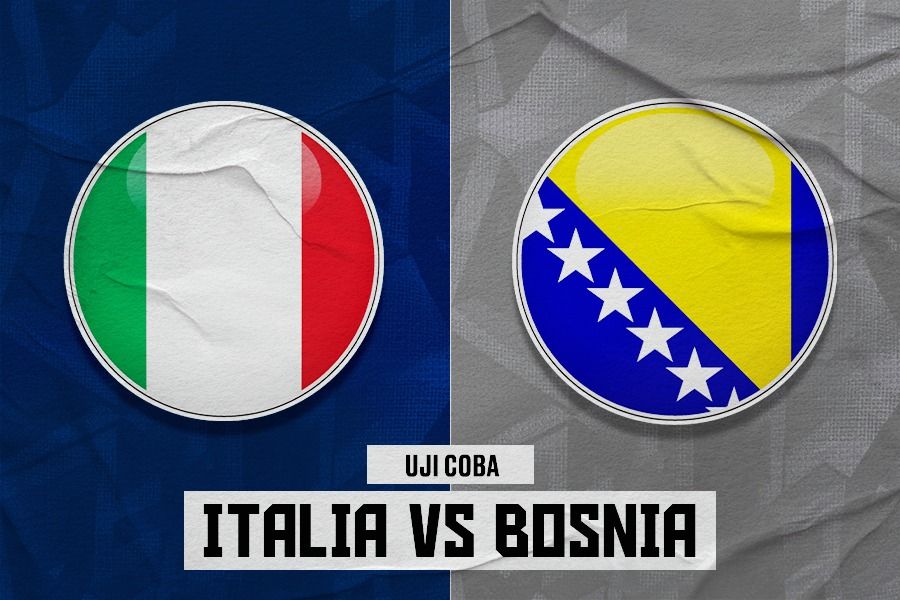 Laga uji coba Italia vs Bosnia. (Dede Sopatal Mauladi/Skor.id).