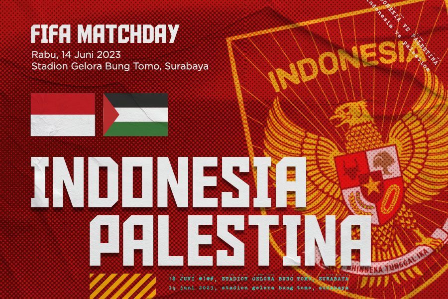 Cover laga timnas Indonesia vs Palestina pada FIFA Matchday periode Juni 2023 yang akan digelar di Surabaya, 14 Juni 2023. (M Yusuf/Skor.id)
