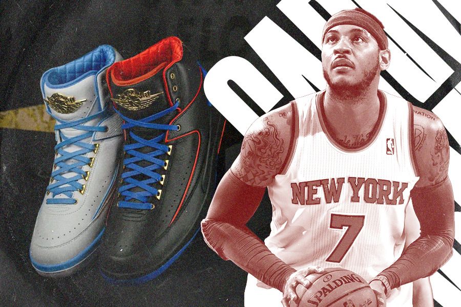 Carmelo Anthony dibuatkan edisi khusus sepatu Air Jordan 2. (Jovi Arnanda/Skor.id)