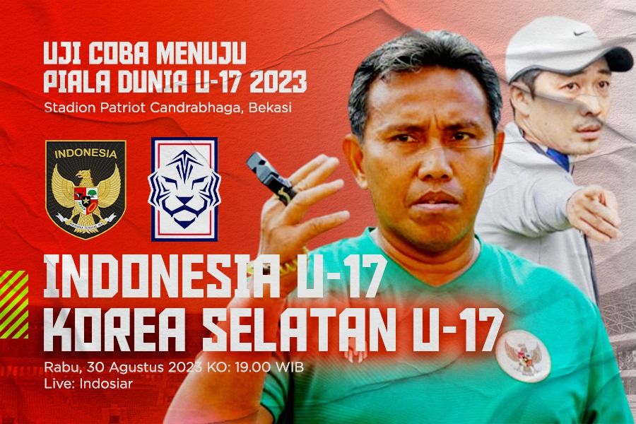 Timnas U-17 Indonesia vs Korea Selatan U-17 pada laga uji coba menuju Piala Dunia U-17 2023. (Rahmat Ari Hidayat/Skor.id)