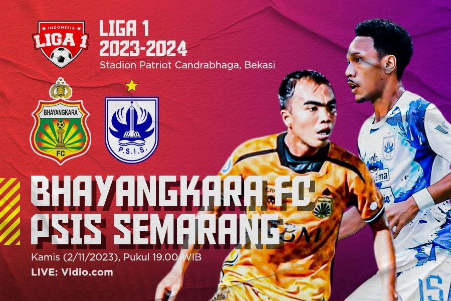 Bhayangkara FC vs PSIS Semarang pada pekan ke-18 Liga 1 2023-2024. (Hendy Andika/Skor.id)
