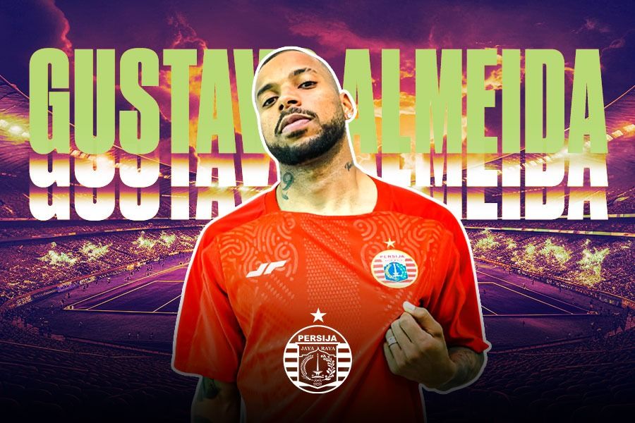 Gustavo Almeida sebagai pemain asing baru Persija Jakarta pada putaran kedua Liga 1 2023-2024. (Dok. Media Persija/Grafis Yusuf/Skor.id)