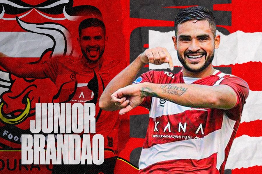Junior Brandao, pemain asing Madura United di Liga 1 2023-2024 yang dipinjamkan pada bursa transfer paruh musim ke Bhayangkara FC. (Dede Sopatal Mauladi/Skor.id)