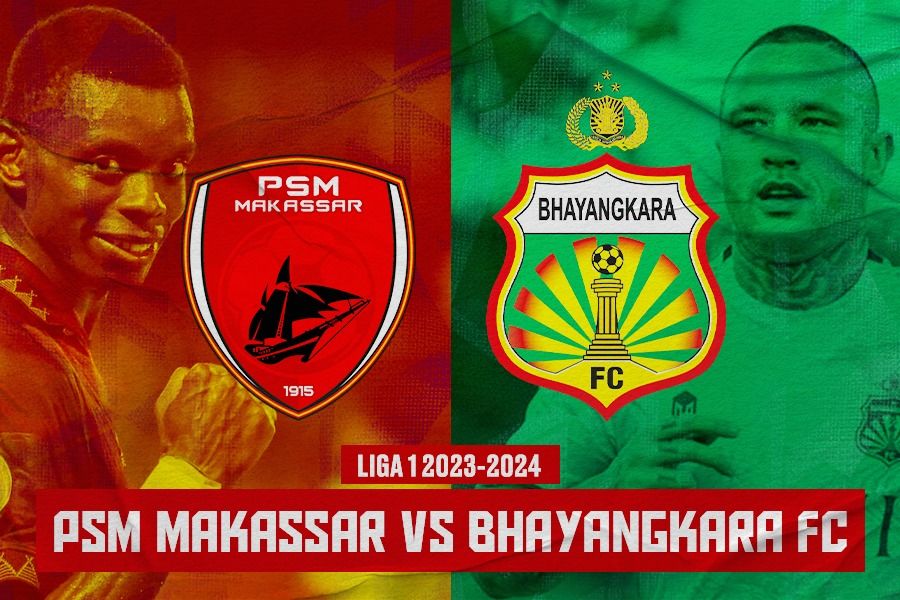 PPSM Makassar vs Bhayangkara FC (Adilson Silva vs Radja Nainggolan) untuk pekan ke-22 Liga 1 2023-2024 pada 8 Desember 2023. (Rahmat Ari Hidayat/Skor.id)