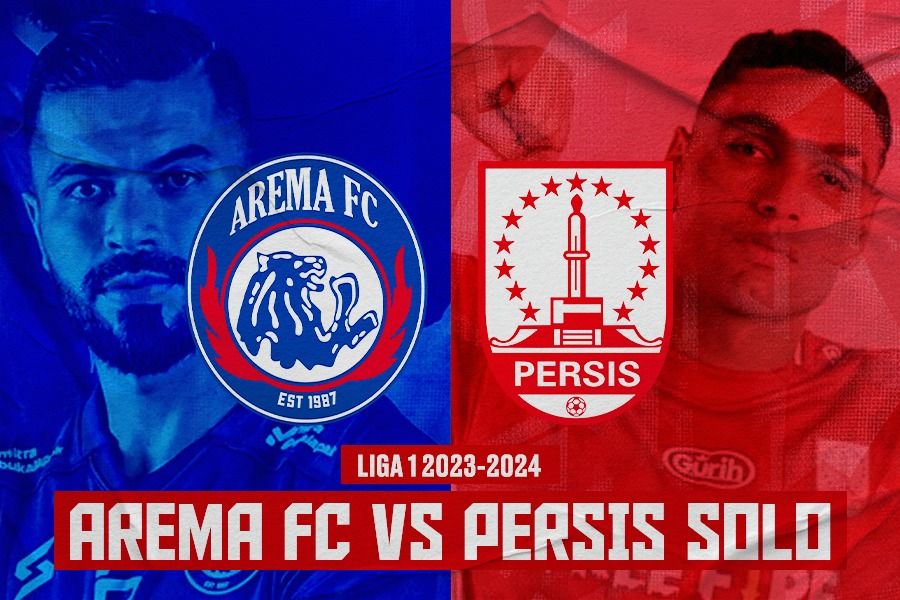 Arema FC vs Persis Solo (Julian Guevara vs Jaimerson Xavier) untuk pekan ke-22 Liga 1 2023-2024 pada 9 Desember 2023. (Rahmat Ari Hidayat/Skor.id)