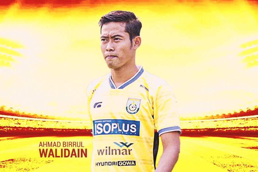 Ahmad Birrul Walidain dengan kostum Gresik United di Liga 2 2023-2024. (Foto: Instagram @birrulwalidain14/Grafis: Rahmat Ari Hidayat/Skor.id)