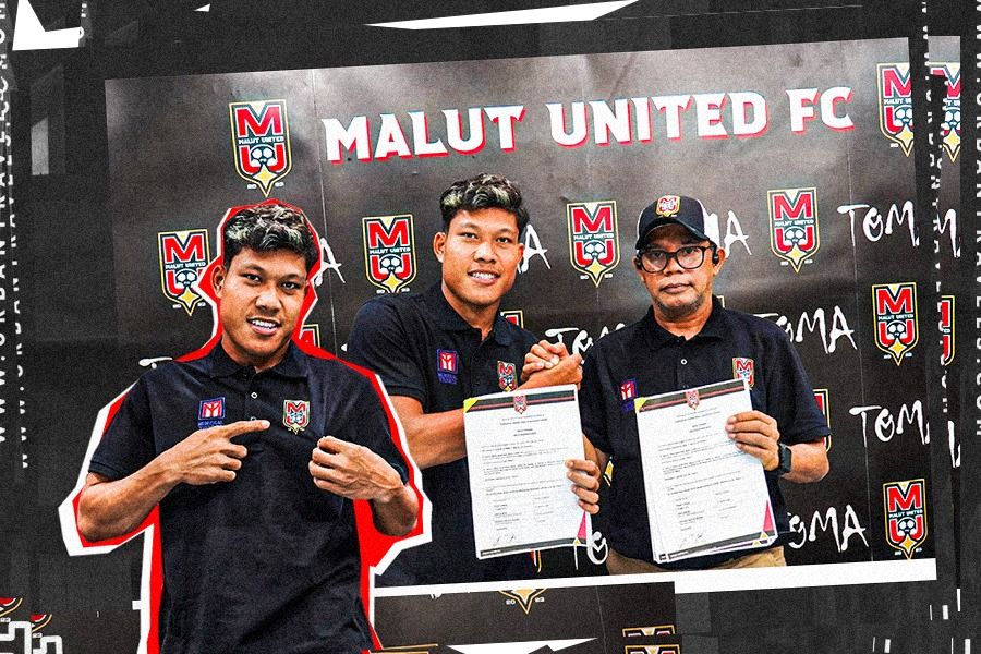Wahyu Prasetyo diperkenalkan sebagai pemain Malut United, 6 Juni 2024. (Rahmat Ari Hidayat/Skor.id)