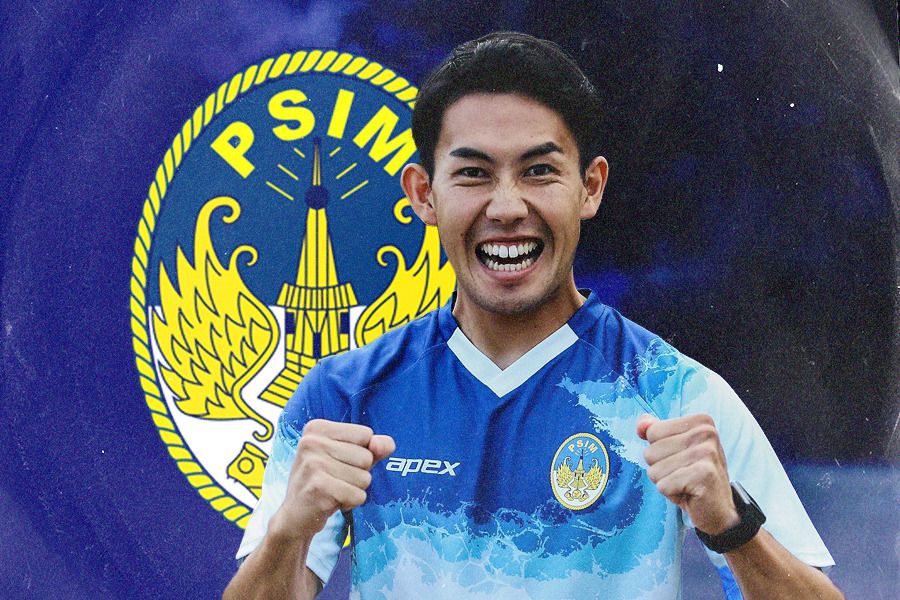 Pemain bertahan asal Jepang, Yusaku Yamadera, sebagai pemain asing PSIM Yogyakarta pada Liga 2 2024-2025. (Foto PSIM Yogyakarta/Grafis Jovi Arnanda/Skor.id)