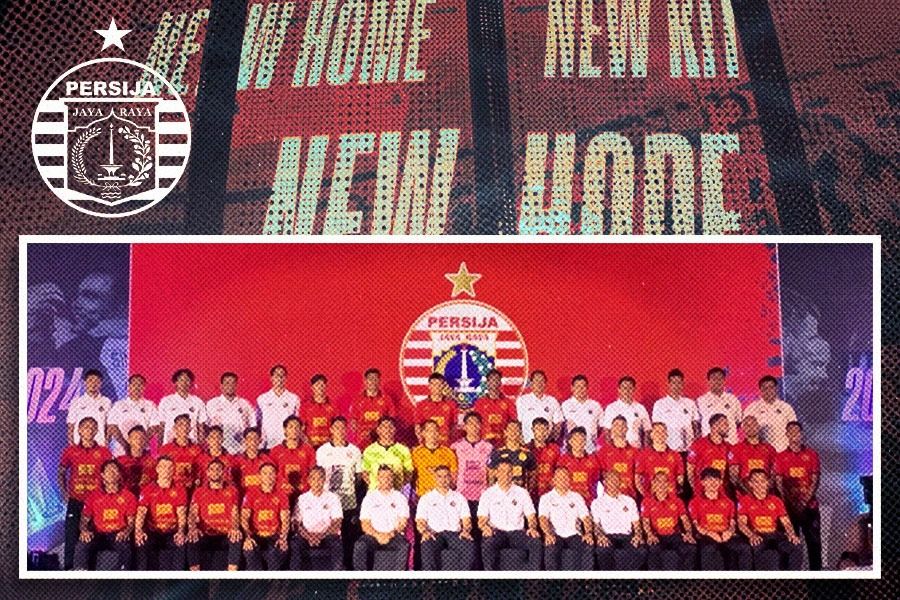 Launching tim dan jersey Persija Jakarta untuk Liga 1 2024-2025 di JIS, Jakarta, 7 Agustus 2024. (Foto Taufani Rahmanda/Grafis Yusuf/Skor.id)