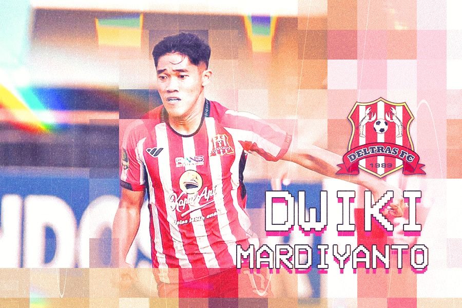 Dwiki Mardiyanto, penyerang Deltras FC di Liga 2 2024-2025. (Foto: Instagram Deltras FC/Grafis: Rahmat Ari Hidayat/Skor.id)