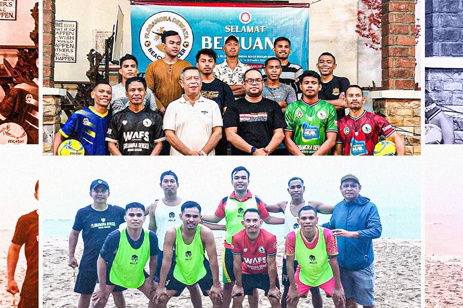 Tim putra sepak bola pantai Flobamora Dewata yang akan memakai nama NTT A pada Piala Sepak Bola Pantai Indonesia 2024 atau Indonesian Beach Soccer (IBS) Series 1. (Foto: Flobamora Dewata/Grafis: Dede Sopatal Mauladi/Skor.id)