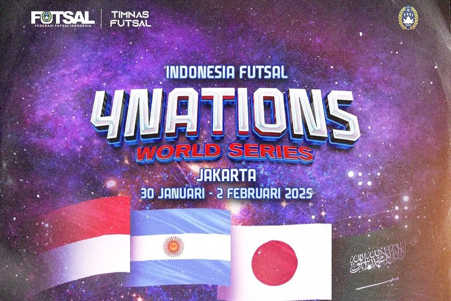 Indonesia Futsal 4 Nations World Series 2025, turnamen internasional garapan FFI untuk Timnas futsal Indonesia yang digelar pada FIFA Matchday Futsal periode Januari 2025. (Logo: FFI/Grafis: Rahmat Ari Hidayat/Skor.id)