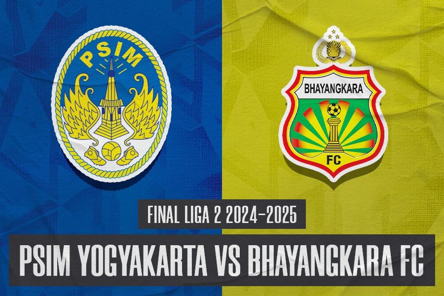 PSIM Yogyakarta vs Bhayangkara FC dalam final Liga 2 2024-2025 yang digelar di Stadion Manahan, Solo, pada 26 Februari 2025. (Hendy Andika/Skor.id)