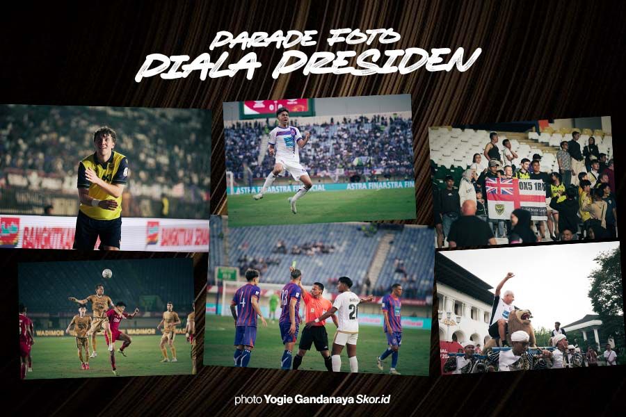 Parade foto dari momen-momen pada Piala Presiden 2025 di Bandung, Juli 2025. (Foto: Yogie Gandanaya/Grafis: Deni Sulaeman/Skor.id)