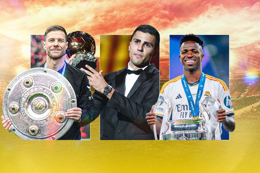 Tahun 2024 ditandai sukses Xabi Alonso bersama Bayer Leverkusen, Rodri dengan Ballon d'Or, dan Vinicius Junior bersama Real Madrid. (Rahmat Ari Hidayat/Skor.id).