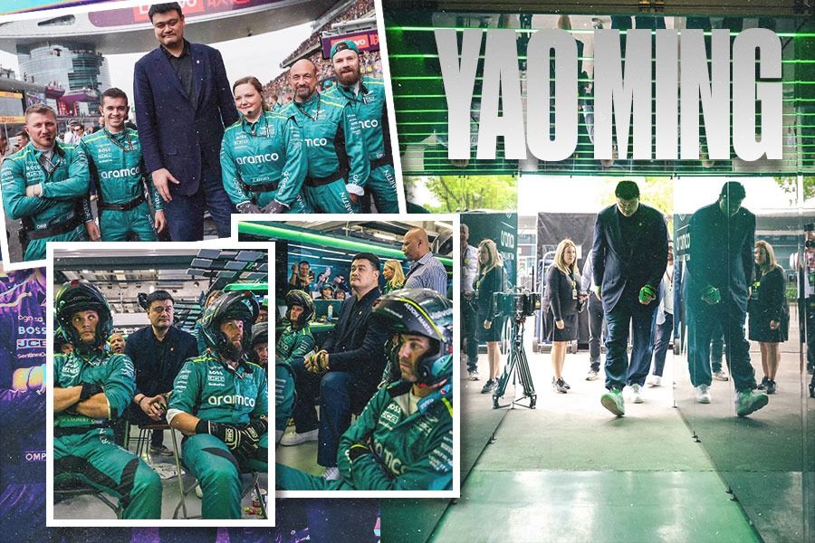 Kehadiran legenda NBA Yao Ming ke garasi Tim Aston Martin di F1 GP Cina, akhir pekan lalu, menarik banyak perhatian. (M. Yusuf/Skor.id)
