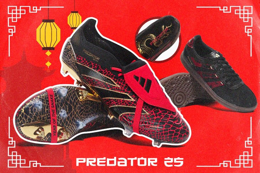 Menyambut Imlek tahun ini, Adidas merilis sepatu sepak bola Predator Elite 25 Year of the Snake plus sneaker Predator Freestyle x Year of the Snake. (M. Yusuf/Skor.id)