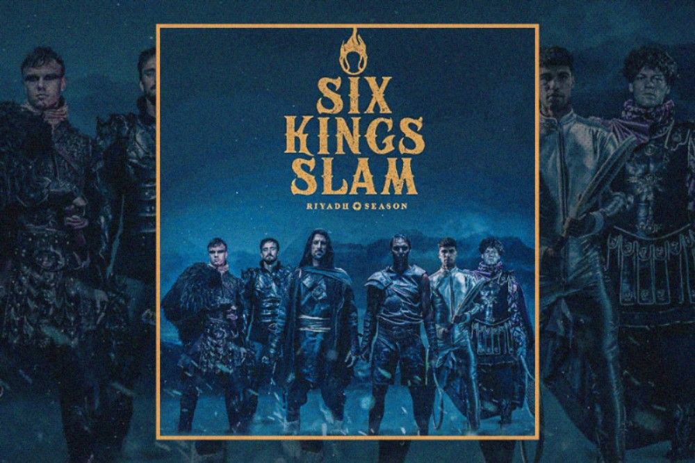 Kiri-kanan: Holger Rune, Daniil Medvedev, Novak Djokovic, Rafael Nadal, Carlos Alcaraz, dan Jannik Sinner, berpakaian ala kesatria dalam film singkat Call of the Kings untuk iklan turnamen tenis 6 Kings Slam. (Hendy AS/Skor.id)      