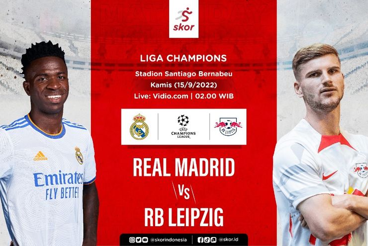 Link Live Streaming Real Madrid vs RB Leipzig di Liga Champions 2022-2023