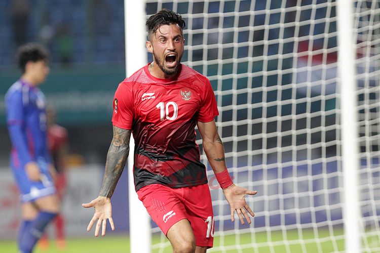 Stefano Lilipaly merayakan gol dalam ajang Asian Games 2018 di Stadion Patriot Candrabhaga, Bekasi.