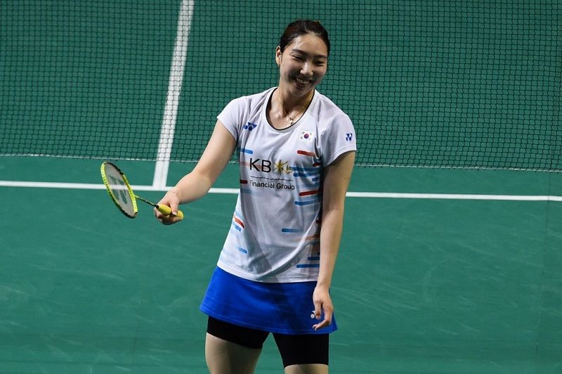 Pebulu tangkis tunggal putri, Sung Ji-hyun, kala tampil dalam ajang Singapore Open 2019 (12/4/2019).