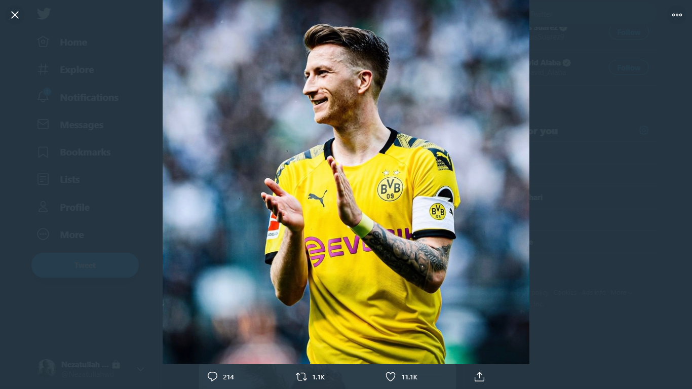 Kapten Borussia Dortmund, Marco Reus, dalam sebuah unggahan di akun Twitter pribadinya.