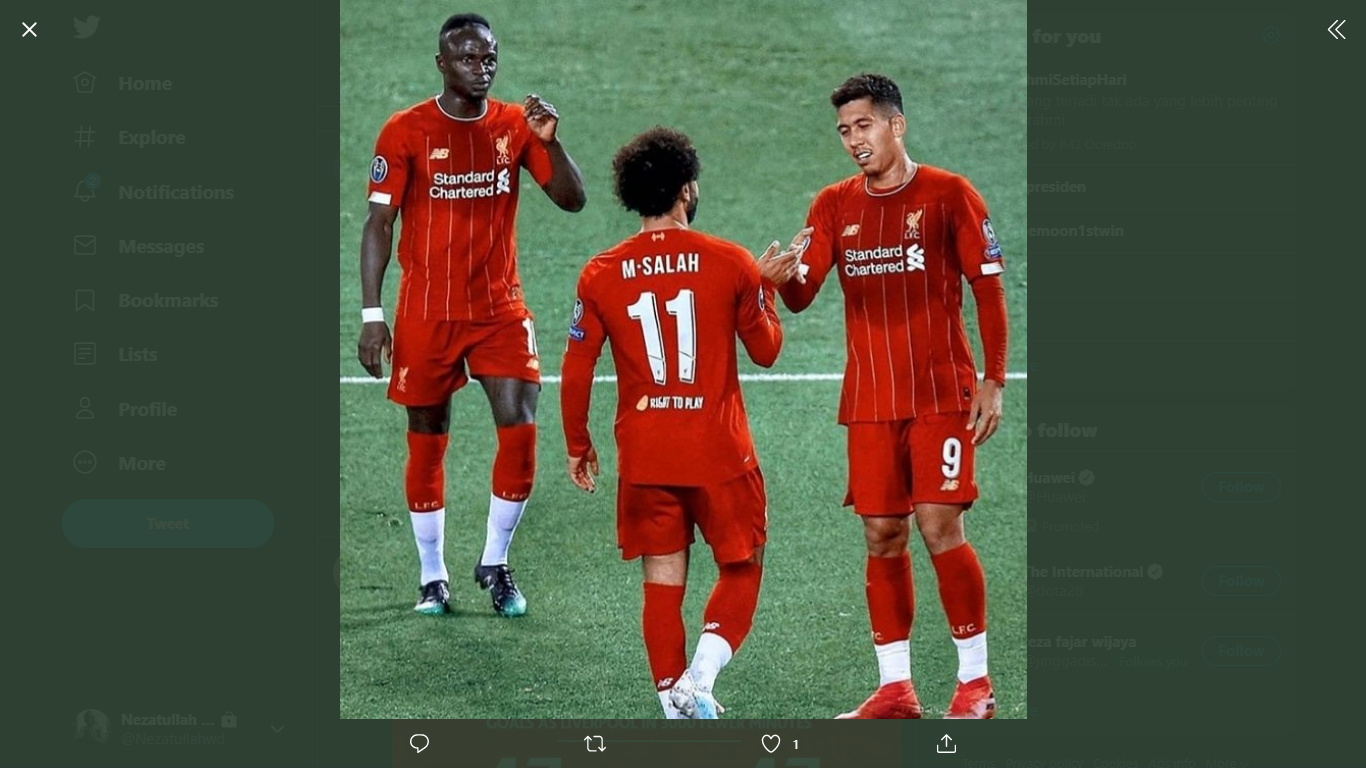 Trio lini serang Liverpool, Sadio Mane (kiri), Mohamed Salah (tengah), dan Roberto Firmino (kanan).