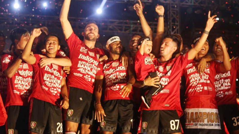 Pemain Bali United saat berpesta juara Liga 1 2019 lalu di Stadion Dipta Gianyar. 
