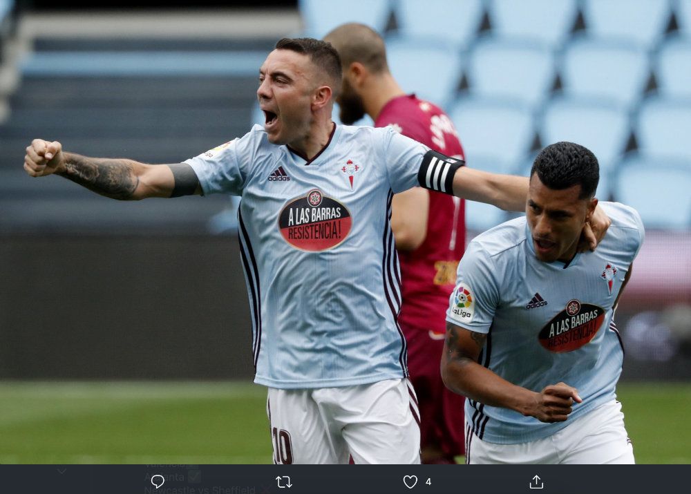 Iago Aspas (kiri) merayakan golnya ke gawang Alaves. / Twitter / SophiaKochalski