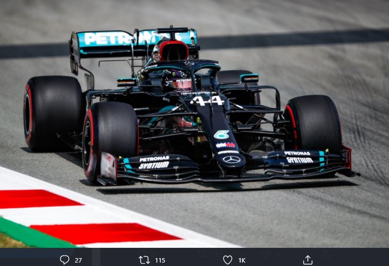 Pembalap Mercedes AMG Petronas Lewis Hamilton menjadi yang tercepat dalam FP2 F1 GP Spanyol di Sirkuit Barcelona pada 14 Agustus 2020.