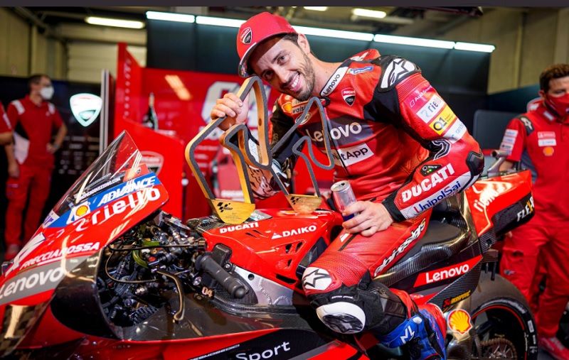 Pembalap Ducati, Andrea Dovizioso, masih memimpin klasemen sementara MotoGP 2020 setelah seri ketujuh, GP Emilia Romagna, di Sirkuit Misano, Minggu, 20 September 2020.