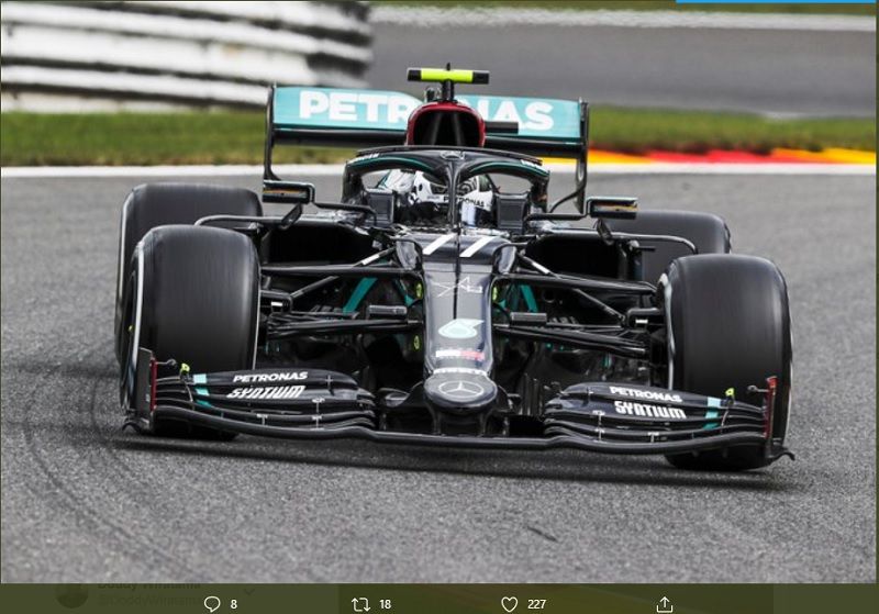Pembalap Valtteri Bottas (Mercedes-AMG F1) menjadi yang tercepat dalam FP1 F1 GP Rusia 2020 di Sirkuit Sochi Autodrom, pada Juma, 25 September 2020.