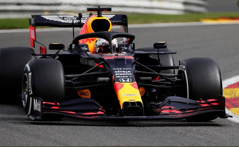 Max Verstappen (Red Bull Racing) kala tampil dalam sesi latihan F1 GP Belgia 2020 yang digelar di Sirkuit Spa-Francorchamps pada Jumat (28/8/2020).