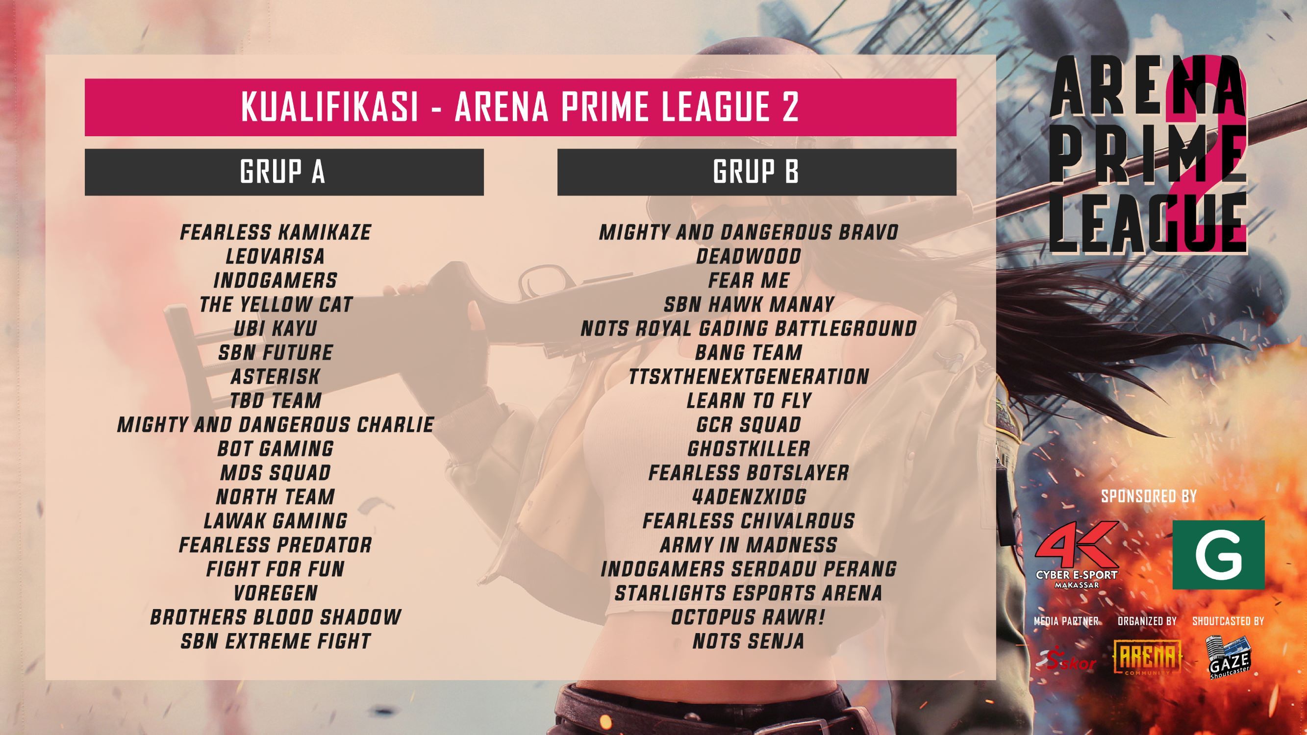 36 tim yang akan bertarung dalam Arena Prime League season 2.