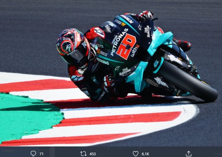 Pembalap Petronas Yamaha SRT Fabio Quartararo menjadi yang tercepat pada FP4 MotoGP San Marino di Sirkuit Misano, Sabtu, 12 September 2020.