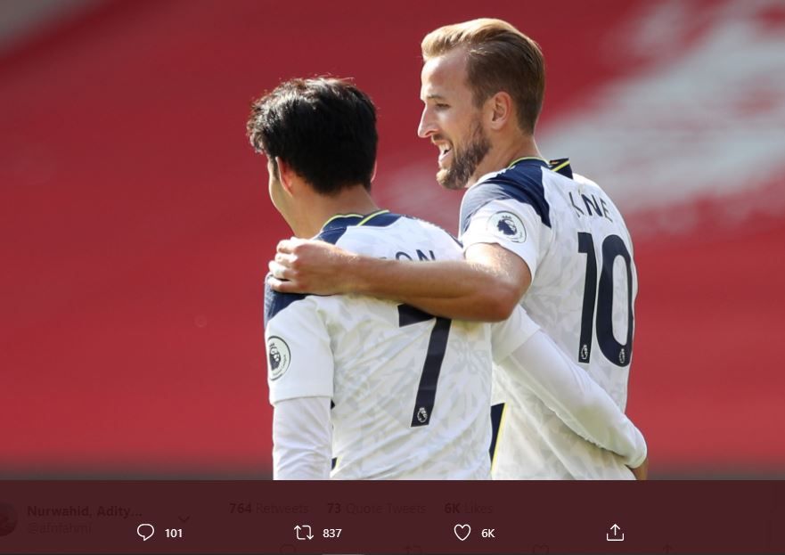Gestur Son Heung-Min dan Harry Kane usai laga Southampton vs Tottenham Hotspur, Minggu 20 September 2020