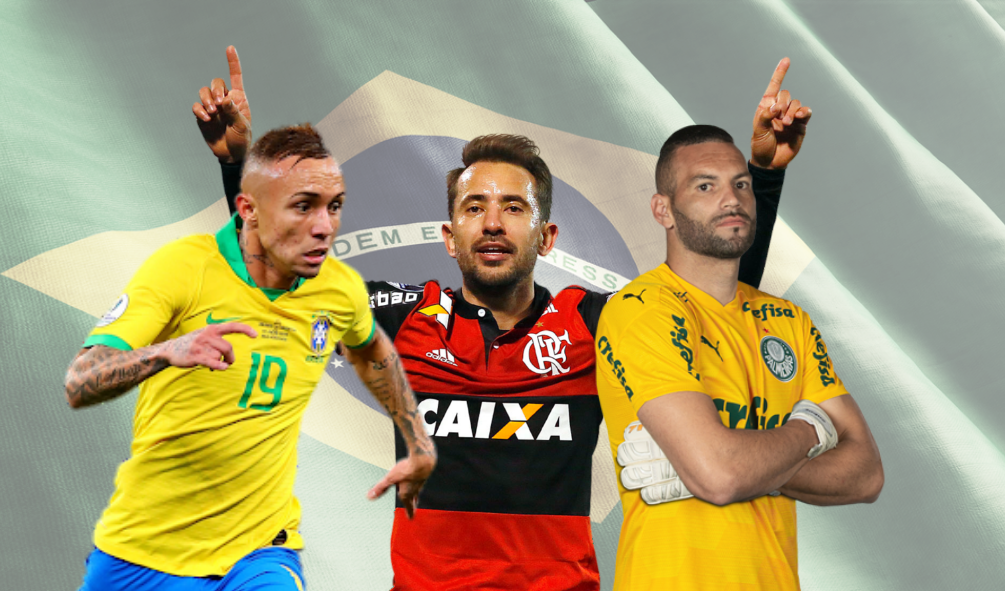 Everton Soares (kiri), Everton Ribeiro (tengah), dan Weverton (kanan), tiga pemain bernama Everton di dalam Timnas Brasil 2020