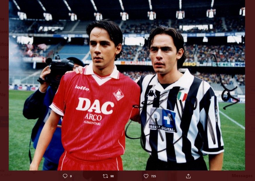 (Ki-ka) Simone Inzaghi dan Filippo Inzaghi ketika masih aktif bermain sebagai penyerang.