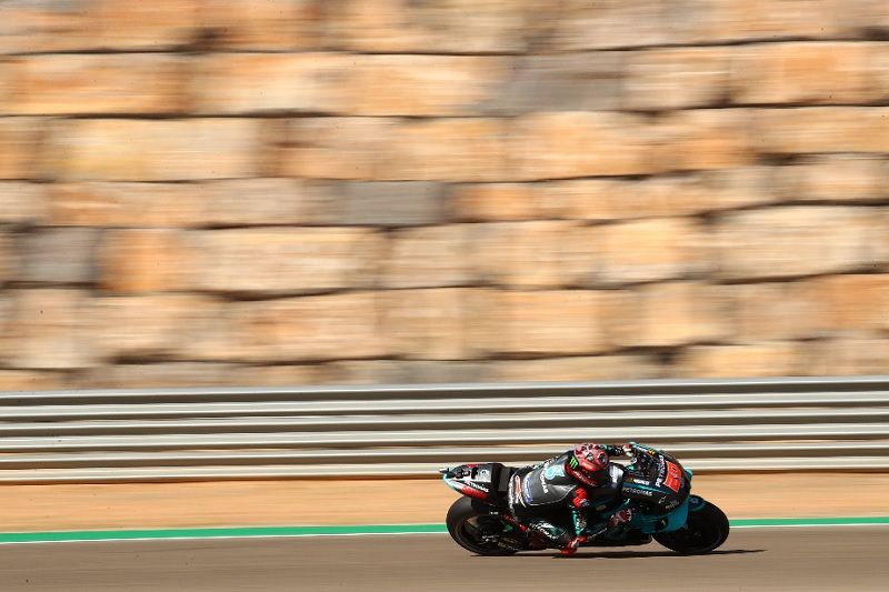 Fabio Quartararo, saat tampil dalam salah satu sesi latihan bebas MotoGP Aragon 2020 yang digelar di Sirkuit Aragon, Spanyol, pada Sabtu, 17 Oktober 2020.