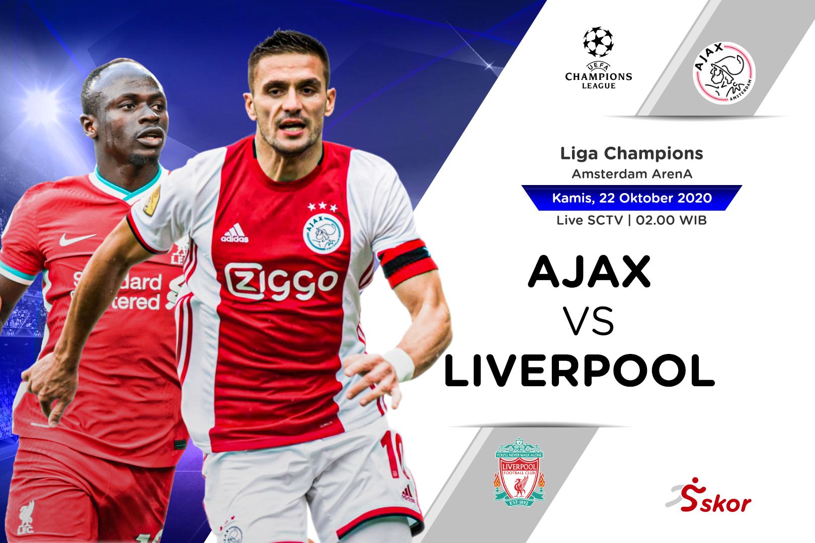 Cover prediksi Liga Champions, Ajax vs Liverpool