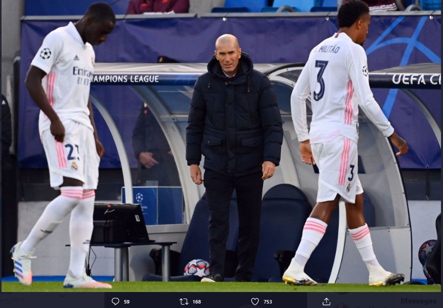 Pelatih Zinedine Zidane kecewa atas kekalahan 2-3, Real Madrid dari Shakhtar Donetsk, Rabu 21 Oktober 2020.