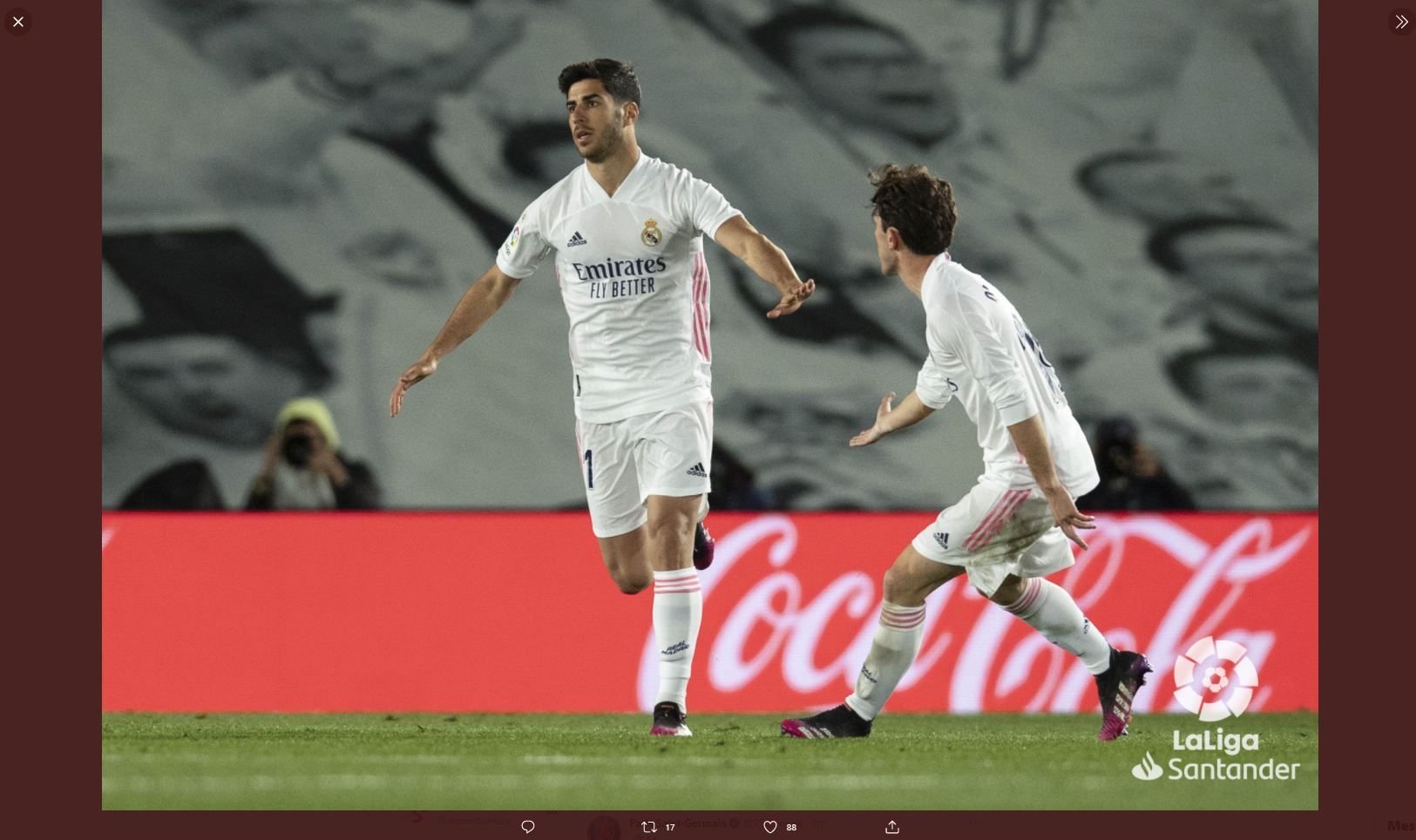 Winger Real Madrid, Marco Asensio, mencetak gol ke gawang Sevilla