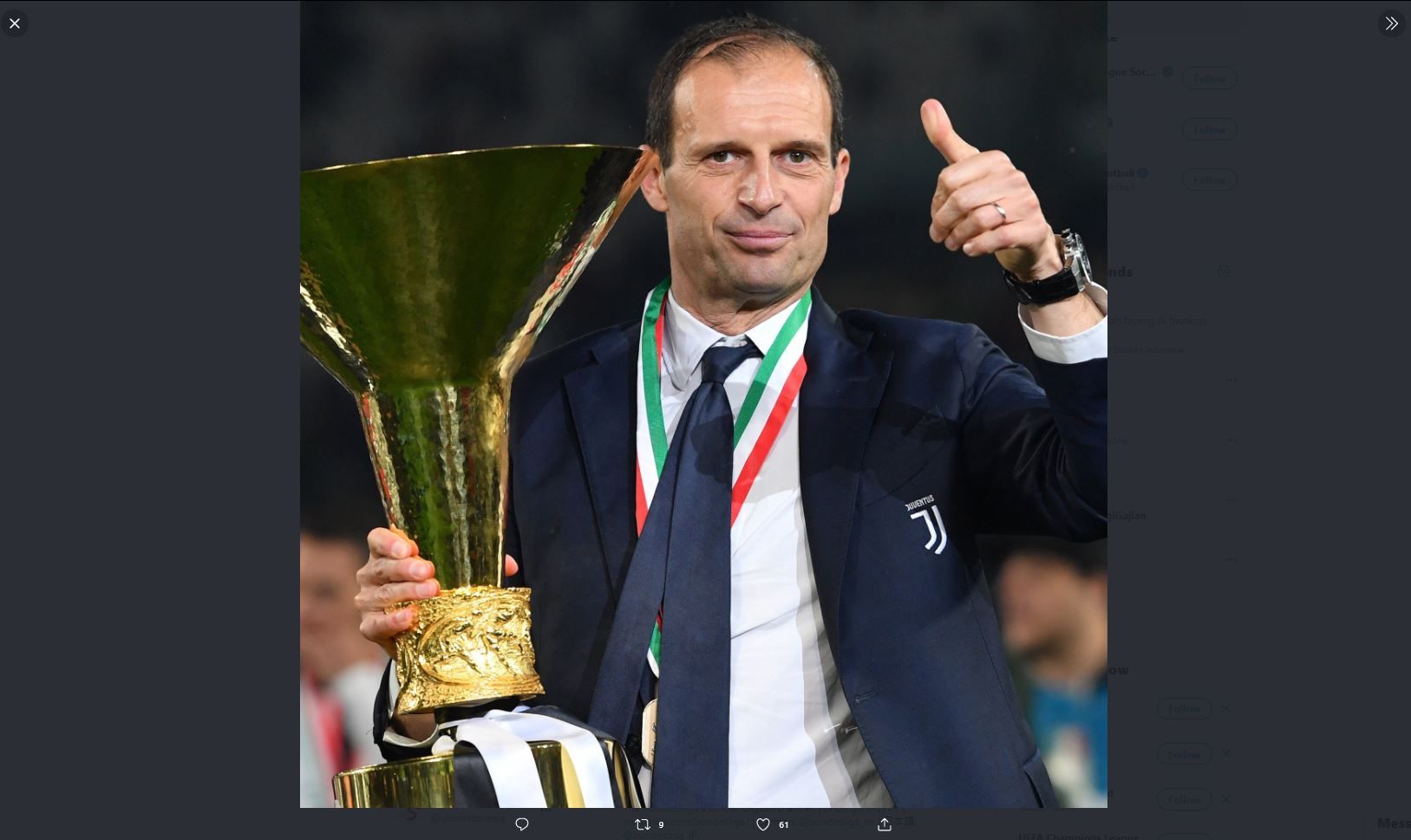 Massimiliano Allegri kembali menangani Juventus menggantikan Andrea Pirlo.