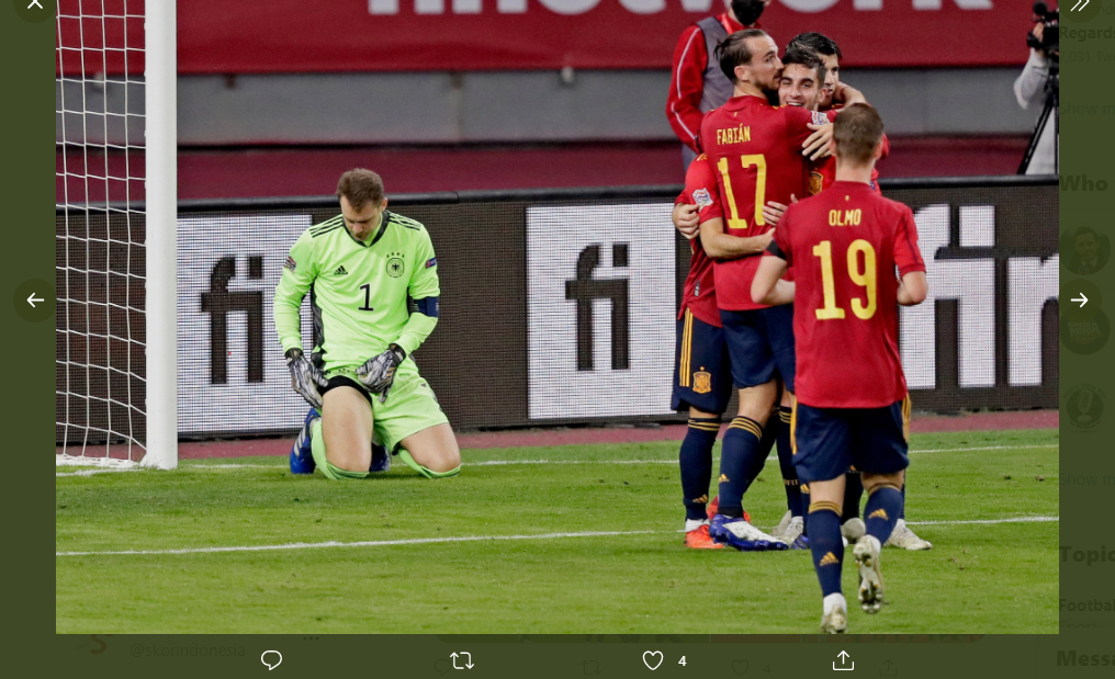 Spanyol menang 6-0 atas Jerman di laga UEFA Nations League di Stadion La Cartuja, November 2020.