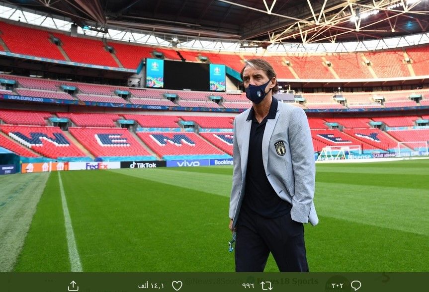 Pelatih timnas Italia, Roberto Mancini, berada di Stadion Wembley, London.