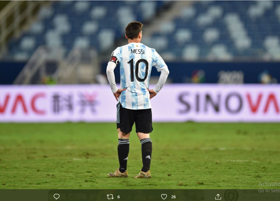 Penyerang Argentina, Lionel Messi mencetak rekor penampilan bersama timnas saat menghadapi Bolivia di Copa America 2021.